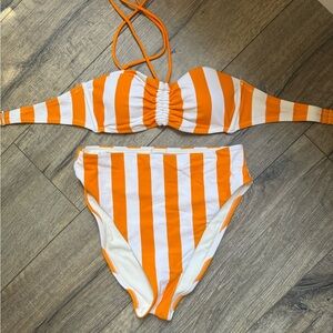 Shade & Shore Orange and White Striped Bikini